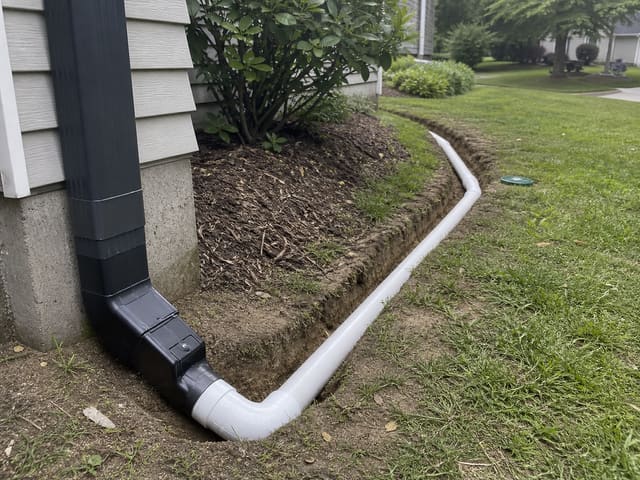 Downspout drainage tie-in to underground pipe